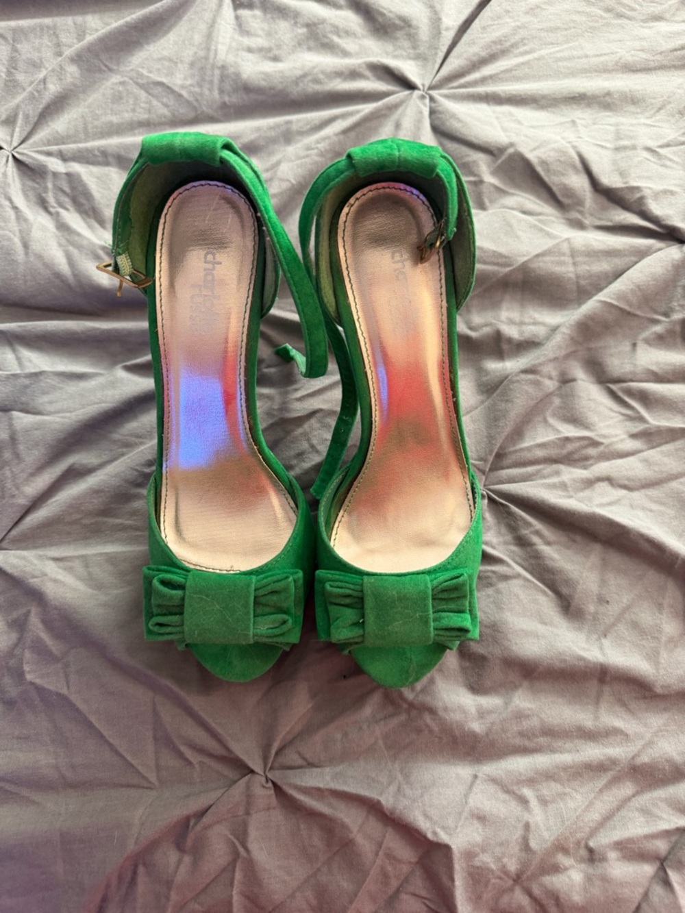 Chase + Chloe Emerald Green Suede Peep-Toe Bow Ankle-Heel